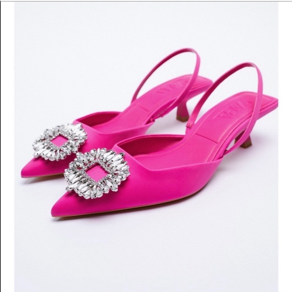 NWT Zara Shimmery Slingback Heels - Picture 4 of 10